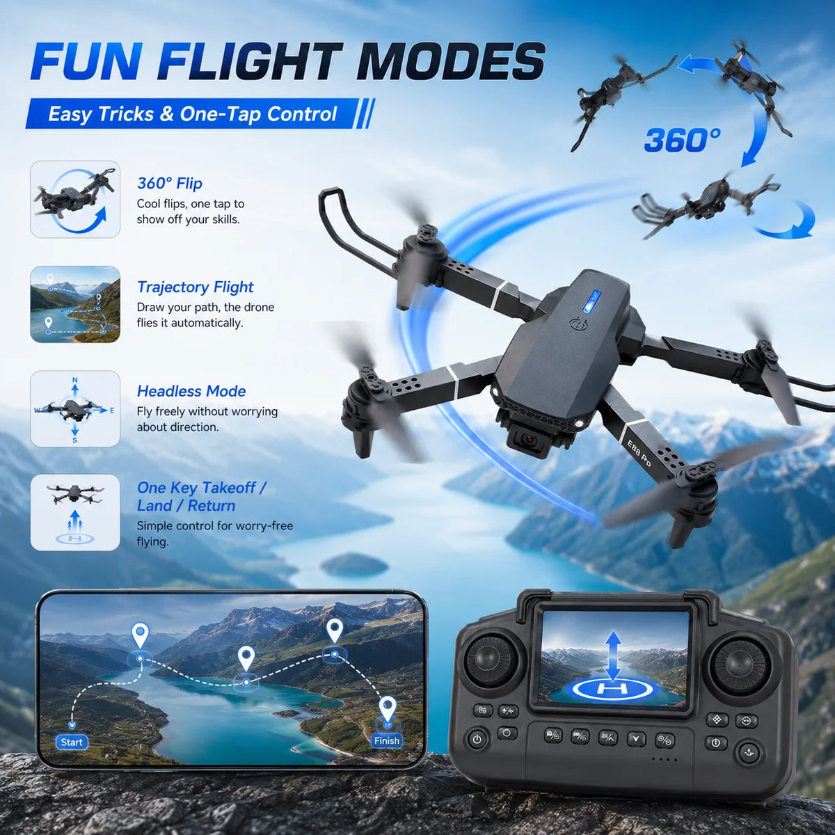 Screen Control Drone Optical Flow Positioning Brushless Motor Dual HD Camera 90° Adjustable 110° Wide Angle 50X Zoom FPV Quadcopter