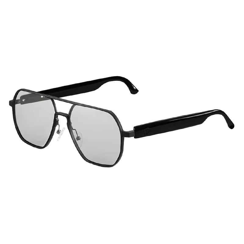 AI-powered smart glasses with metal double-bridge frames, magnetic charging, and color-changing lenses; multifunctional audio glasses with built-in microphone and speaker, suitable for casual travel and everyday office use