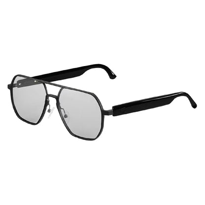 AI-powered smart glasses with metal double-bridge frames, magnetic charging, and color-changing lenses; multifunctional audio glasses with built-in microphone and speaker, suitable for casual travel and everyday office use