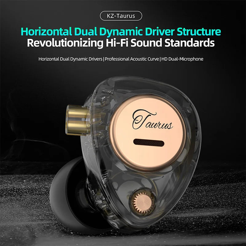 KZ Taurus Wired In Ear Monitor Earbuds Horizontal 2DD Dynamic Driver HiFi IEM Headphones Detachable 0.78mm Silver Plated Cable 3.5mm Gaming Earphones Optional Mic Noise IsolatingMusic Sports Laptop