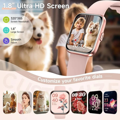 1.8" Touch Screen Fitness Tracker, Women's Smartwatch with Call/Message, HR/Sleep Monitor, Waterproof, Sport Modes, 2 Bands