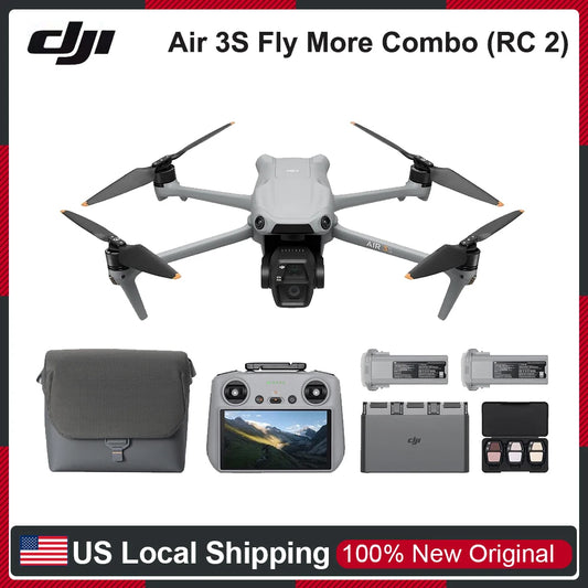 DJI Air 3S Fly More Combo With RC2 Remote Controller Drone 4K Professional Drones With 1″ CMOS Wide-Angle & Medium Tele Camera for Adults, 4K/60fps, Omnidirectional Sensing, 3 Batteries