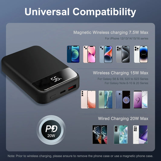 Magnetic Wireless Power Bank 10000mAh 20W Fast Charger Portable Battery Powerbank with Digital Display For Iphone 17 16 Samsung