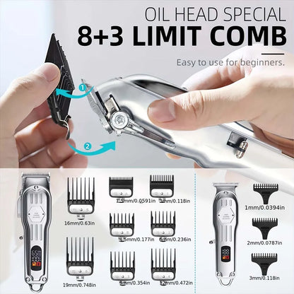 Professional Hair Clipper & Trimmer Set for Men – 3-in-1 /2-in-1/1pc Electric Beard Shaver, Haircut Machine with LCD Display, USB Rechargeable, Multiple Guide Combs, Barber Kit for Home & Salon Use