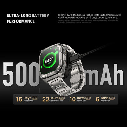 KOSPET Tank M4 Special Edition Men's Smartwatch 1.96 Inch AMOLED 10ATM Waterproof Freediving Offline Maps GPS 2 Wristbands