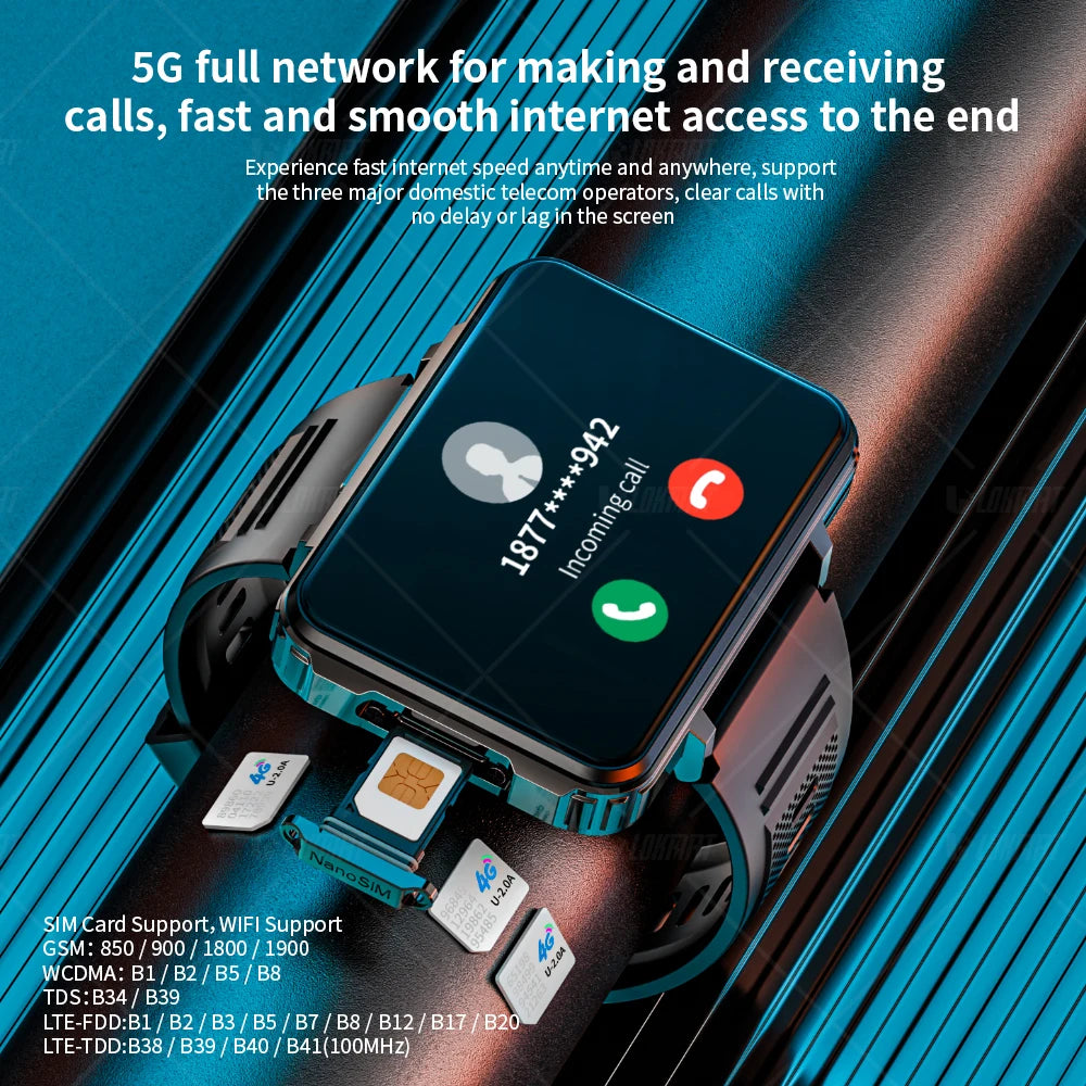 LOKMAT APPLLP 5 MAX Android Watch Phone Square Big Screen Wifi 4G Calls Smartwatches Dual Camera with Flashlight Gaming Watch