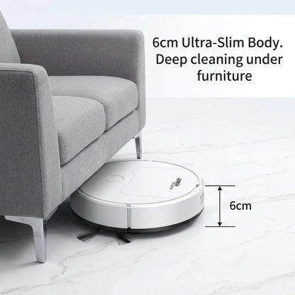 Robot Vacuum Cleaner, 3-in-1 Mini Smart Sweeping Mopping Vacuum Machine, 6cm Ultra-Thin Automatic Floor Sweeper for Pet Hair, Hardwood, Tile, Quiet One-Touch Operation, Slim Design for Under Furniture
