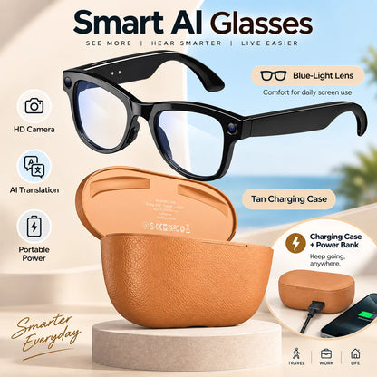 2026 Smart AI Glasses 1080P HD Camera M02 Ultra ChatGPT 3600mAh Charging Case Power Bank 32GB Translation Music Video Sunglasses