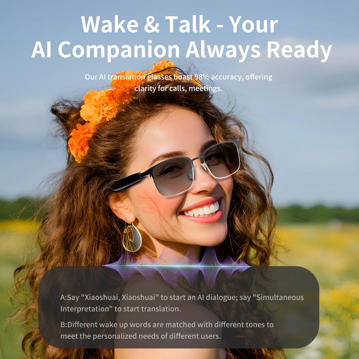 Unisex AI-Powered Smart Glasses Photochromic Lenses High-Def Voice Calls Hi-Fi Sound Music Playback Hands-Free Outdoor Office Use