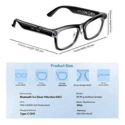 AI Smart Glasses with ChatGPT Real-Time Translation 1300W Camera AI Comic Diary Generator 40g Ultra-Light Long Battery Life