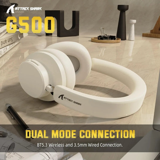 ATTACK SHARK G500 Wireless Over-ear Noise Canceling Headphones,Bluetooth ANC Gaming Headset with BT 5.3/3.5mm Audio Cable