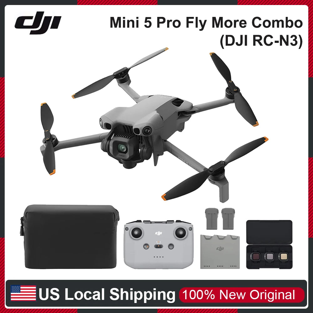 DJI Mini 5 Pro Fly More Combo (DJI RC-N3) Vlog Drones with 1-Inch CMOS Camera Mini 5 Pro 4K Camera Drone for Beginners ActiveTrack 360° 225° Gimbal Rotation 3 Batteries