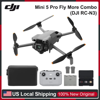 DJI Mini 5 Pro Fly More Combo (DJI RC-N3) Vlog Drones with 1-Inch CMOS Camera Mini 5 Pro 4K Camera Drone for Beginners ActiveTrack 360° 225° Gimbal Rotation 3 Batteries