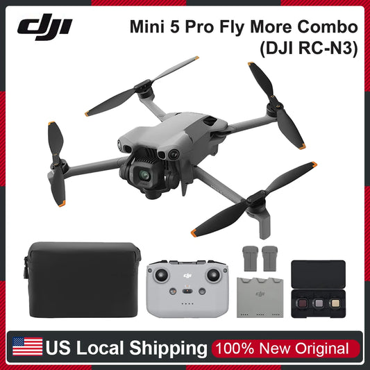 DJI Mini 5 Pro Fly More Combo (DJI RC-N3) Vlog Drones with 1-Inch CMOS Camera Mini 5 Pro 4K Camera Drone for Beginners ActiveTrack 360° 225° Gimbal Rotation 3 Batteries