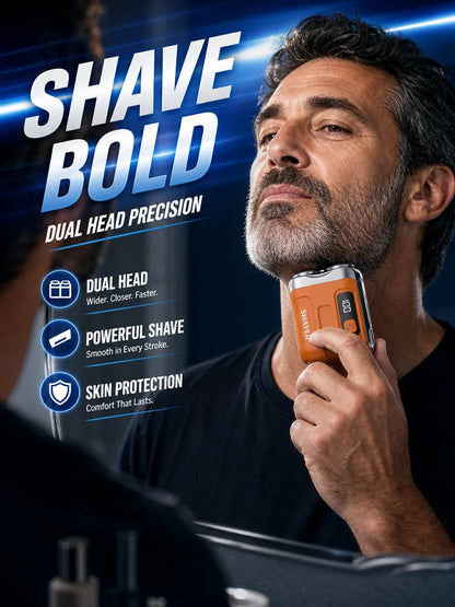 Mini Electric Shaver for Men Portable Rechargeable Beard Shaver USB-C Waterproof Dual Blade Razor with LED Display Travel