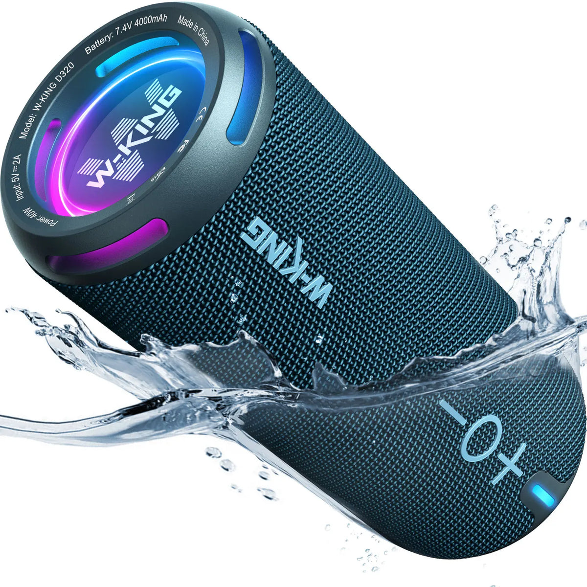 W-KING D320 Blue Bluetooth Speaker 40W Portable Wireless IP67 Waterproof Bluetooth 5.3 Deep Bass 24H Playtime Stereo Speaker