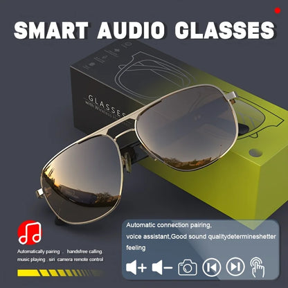Smart Wireless Bluetooth Glasses AI Translation Metal-Framed Polarized Sunglasses with Built-In Microphone And Speaker for Sports Travel Driving
