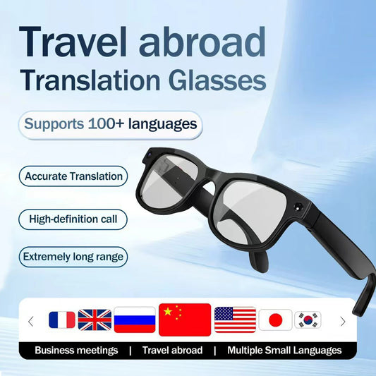 Smart Glasses Real-Time 160 Language Translation Video Recording Audio BT HD Camera Glasses with Color-Change Len for Outdoor