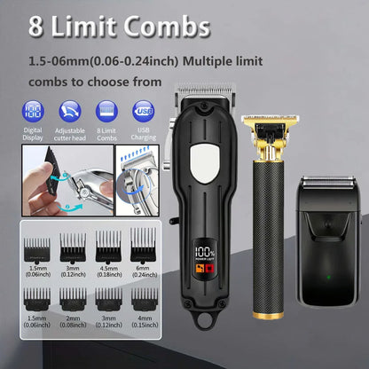 Professional Men's Hair Cutting Kit - 1/2/3pcs Electric Clippers & Trimmers Set with Foil Shaver, Barber Scissors, Combs - Rechargeable Beard Trimmer for Precision Fading & Zero Gap Carving