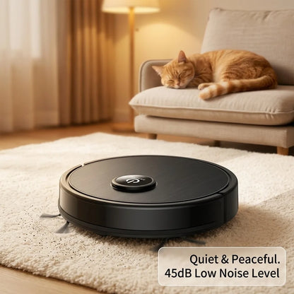 Robot Vacuum Cleaner 3-in-1 Sweeping Mopping Suction, 4.5cm Ultra-Slim Robotic Vacuum with 45dB Low Noise, Smart Obstacle Avoidance, USB Rechargeable Floor Cleaner for Hardwood Floor, Pet Hair, Home Gift