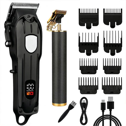 Professional Hair Clipper and Trimmer Set Rechargeable Electric Haircut Machine with LCD Display Barber Shears Grooming Kit for Men,Holiday Gift For Men
