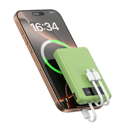 Mini Slim 10000mAh Portable Power Bank, Built-in LED Digital Display, 1 USB-A Port & 3 Integrated Cables, Small Lightweight Design, Multi-Device Simultaneous Charging for Travel, Camping and Emergency, Compatible with Android