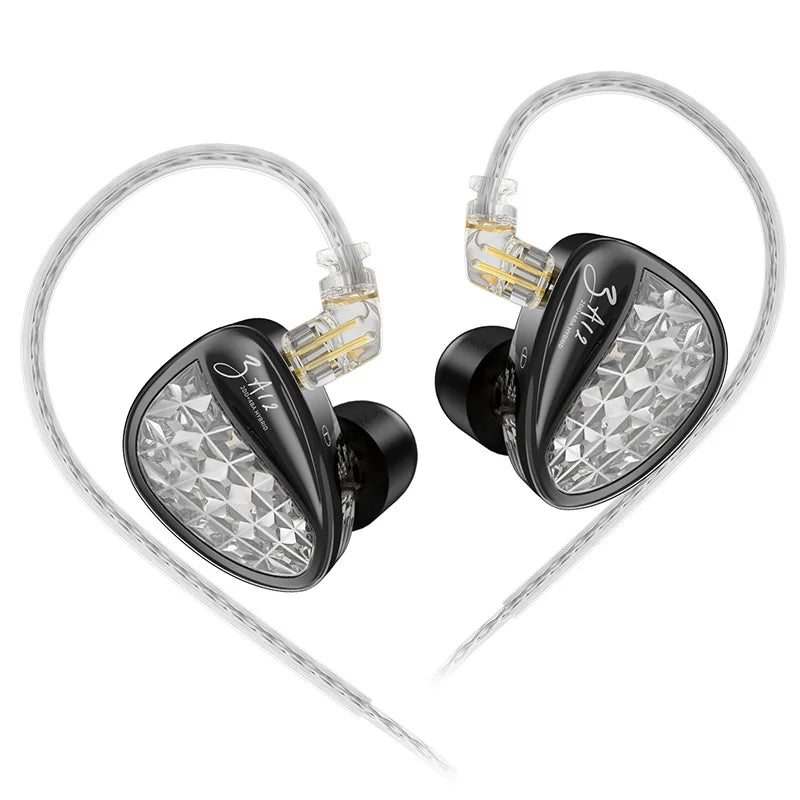 KZ ZA12 In Ear Earphones Wired IEM Headphones 2DD 4BA Hybrid Earbuds With 4 Step Tuning Switch Silver Plated Detachable Cable HiFi Audio For Audiophiles Musicians Gaming