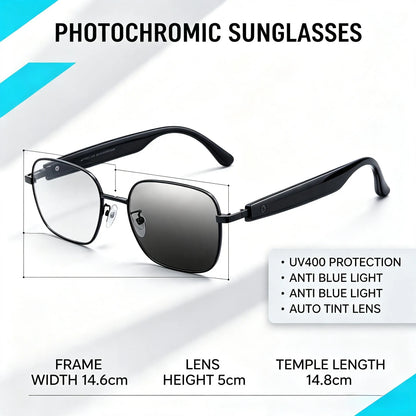 Intelligent Photochromic Smart Sunglasses, Automatically Adjust Light Transmittance, UV Protection & Blue Light Blocking Glasses for Men Women