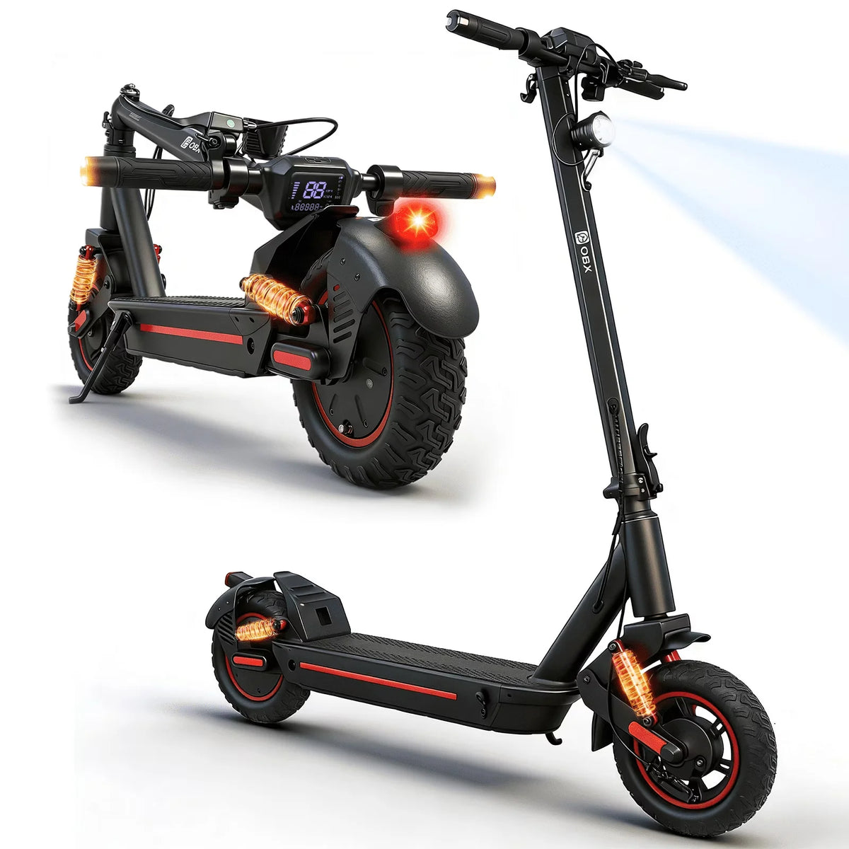 OBX Foldable Smart Electric Scooter for Commuting 48V 1200W Motor Escooter 30 Miles+ Long Range Smart Adult 10'' Electric Scooter for APP