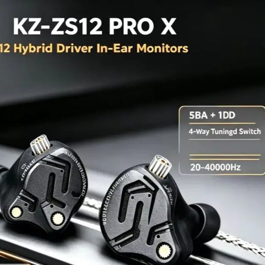 In Ear Monitor IEM Headphones KZ ZS12 PRO X1DD 5BA Hybrid Wired Gaming Earbuds HiFi Earphones with 2PIN Cable Tunable Full Metal IEM