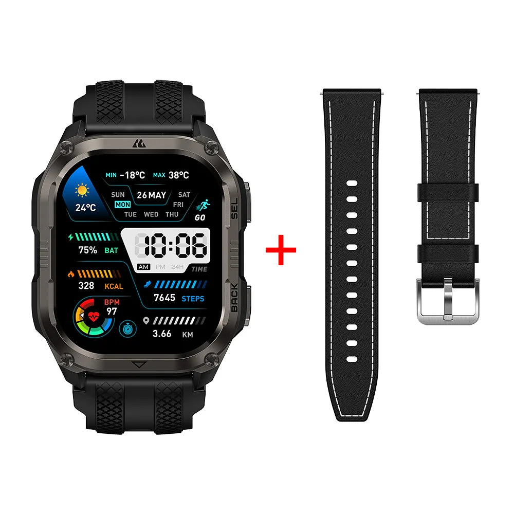 2026 KOSPET PULSE 2 Rugged Military Smartwatch Men Dual Band GPS 6 GNSS AMOLED 1.96" 5ATM IP69 LED Flashlight 170+ Sports