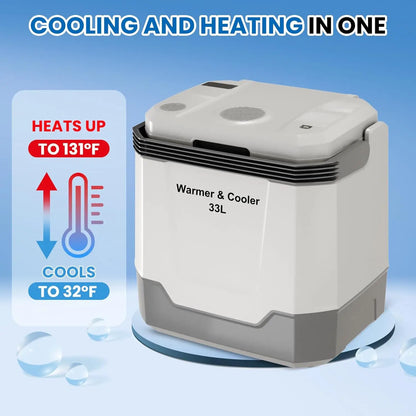 35 QT (33 L) Electric Cooler Warmer, 12V Portable Car Refrigerator, Plug In Cooler with Locking Handle, 110V for Cars, Trucks, RVs & Home, Grey