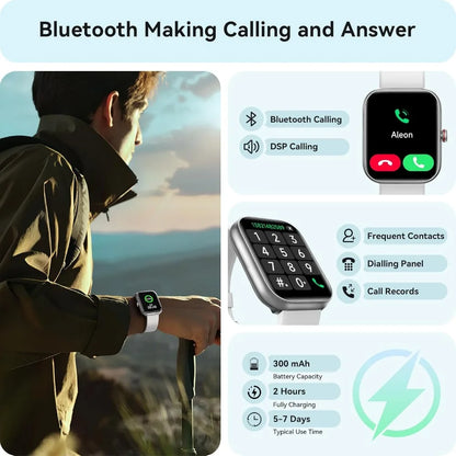 Bluetooth Smartwatch with Fitness Tracker, Answer/Call, Waterproof and Health Monitoring