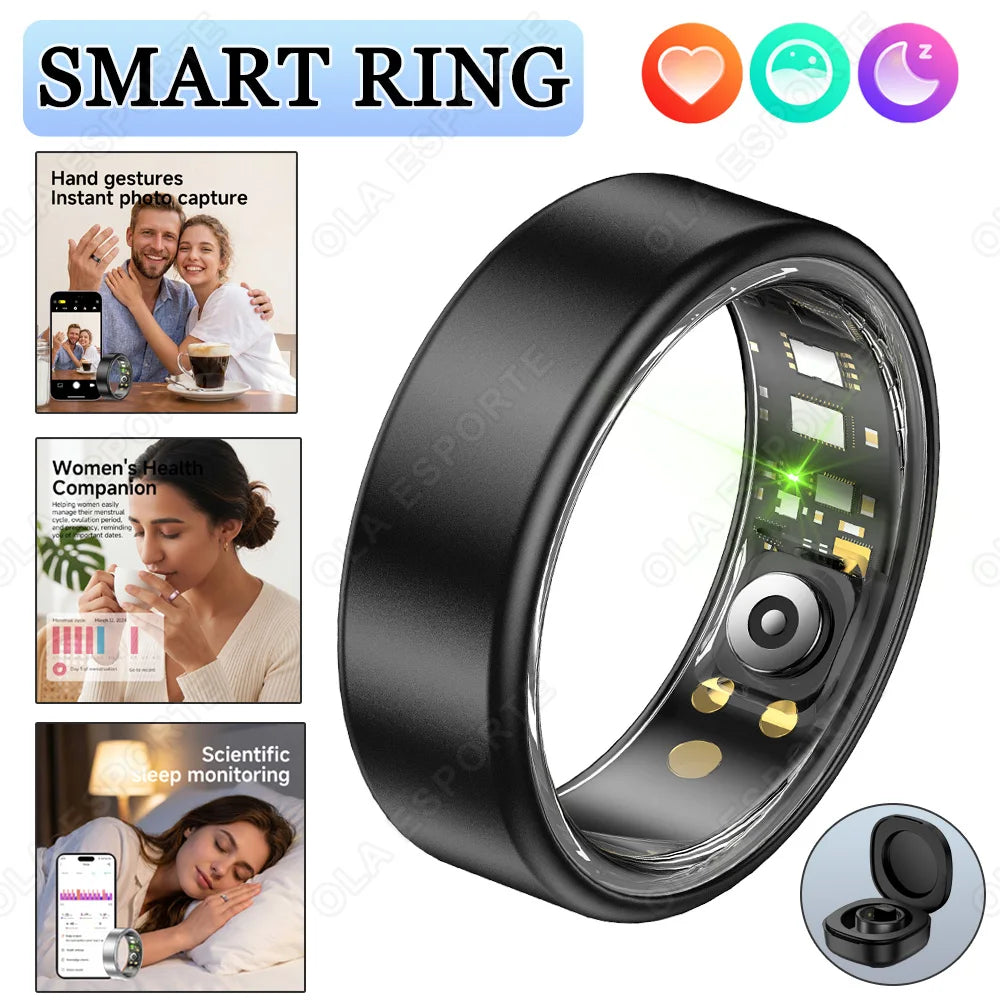 New Smart Ring with Case Heart Rate Blood Pressure Sleep Monitoring GPS Tracking IP68 Waterproof Men Women Smart Rings Gift Ring