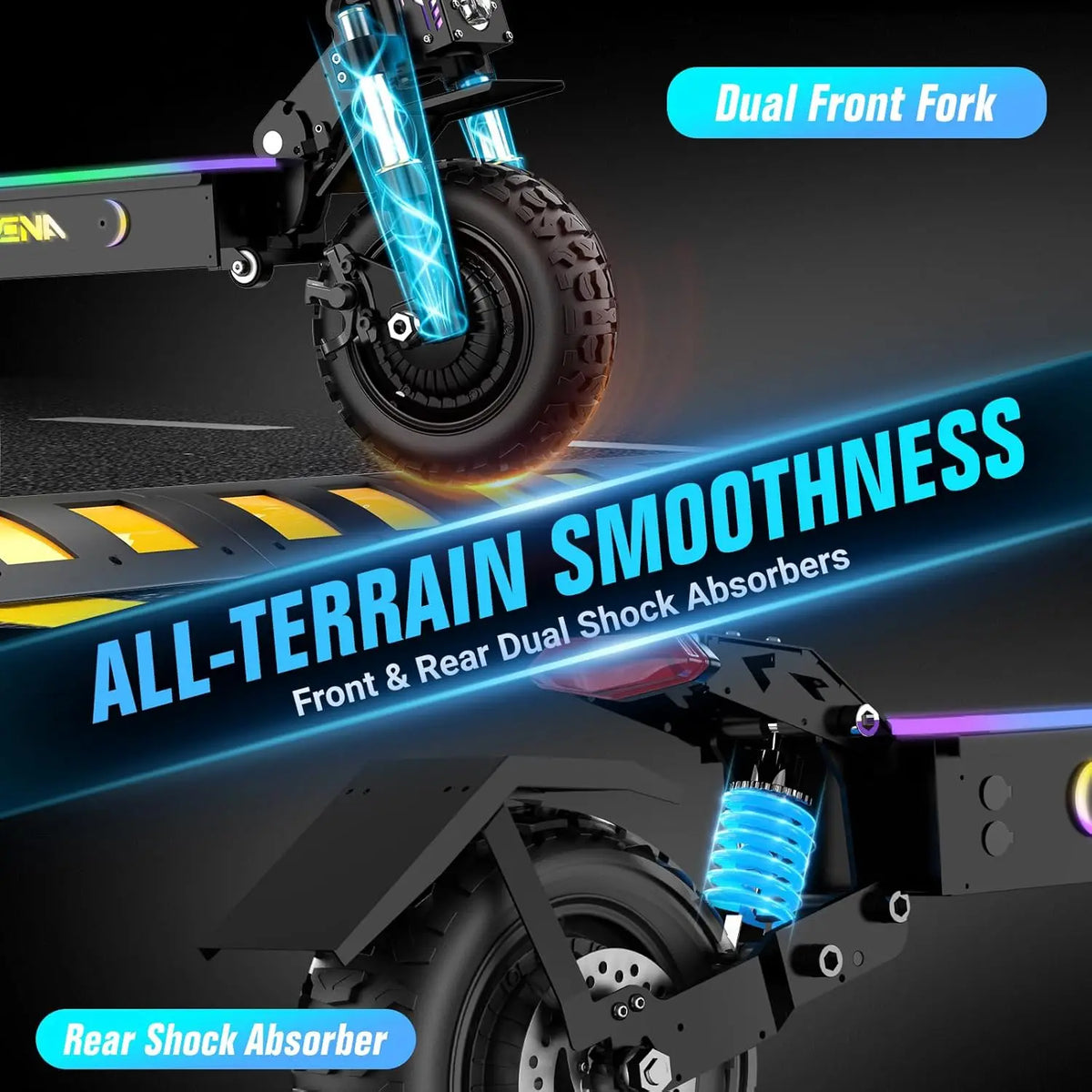 ONECNA GT7 Adult Electric Scooter 5600W Peak Motor 60V27Ah Battery 45 Miles/Hour High Speed 55 Mile Range Dual Shock Absorber Oil Brake System E-ABS Intelligent APP RGB Light Folding Scooter US Inventory FedEx Delivery 3-7 Da