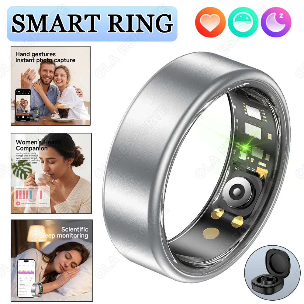 New Smart Ring with Case Heart Rate Blood Pressure Sleep Monitoring GPS Tracking IP68 Waterproof Men Women Smart Rings Gift Ring