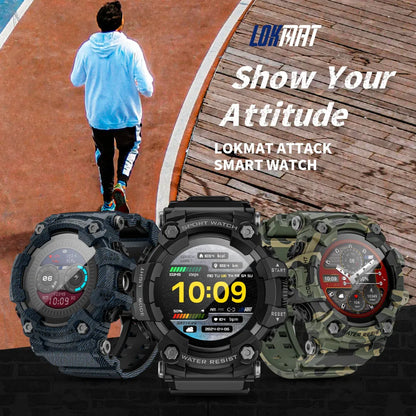 LOKMAT New ATTACK Outdoor Sport Smart Watch Wireless Calls Message Push Rugged Smartwatches Flashlight Fitness Tracker for Phone