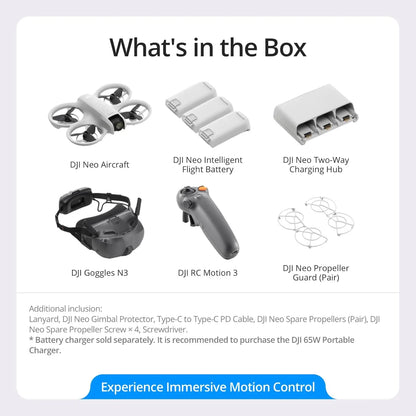 Open Box-DJI Neo Motion Fly More Combo, Mini Drone with 4K UHD Camera for Adults, 135g Self Flying Drone That Follows You, Palm Takeoff, Subject Tracking, QuickShots, with RC Motion 3 and 3 Batteries