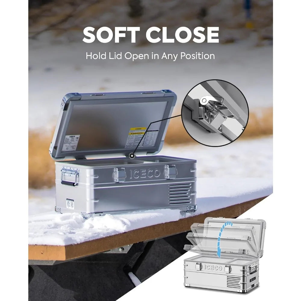 12 Volt Portable Refrigerator with Aluminum Freezer, Electric Cooler, Nano Compressor, Car Fridge for Travel and Camping