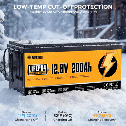 RVPOZWER LiFePO4 Lithium Battery 12V 200Ah Built-in 200A BMS Portable, Deep Cycle, Long Lifespan 2560WH For RV, Marine, Travel Trailer, Camper, Off-grid Solar Application