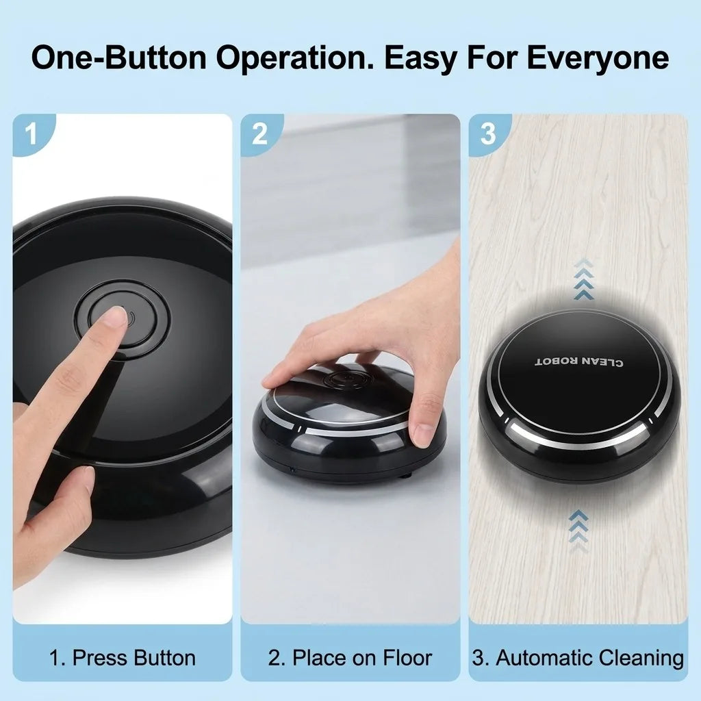 Robot Vacuum Cleaner, Smart Fully Automatic Sweeping and Vacuuming Robot with USB Charging, Compact Mini Robotic Sweeper for Hard Floor, Pet Hair, Home and Office, 19 x 8.5 x 19cm