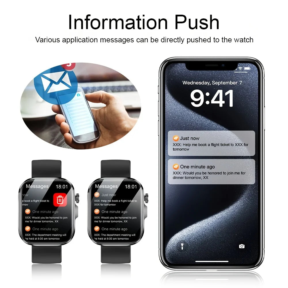 New 2026 Smartwatch, 2.01-inch HD Large Screen, Unisex, with Multiple Sports Modes/Call Reminder/Message Alerts/Remote Camera/Music Playback, Long-Time Sitting Reminder, Weather Forecast Function, AI Voice, Stylish Smartwatch