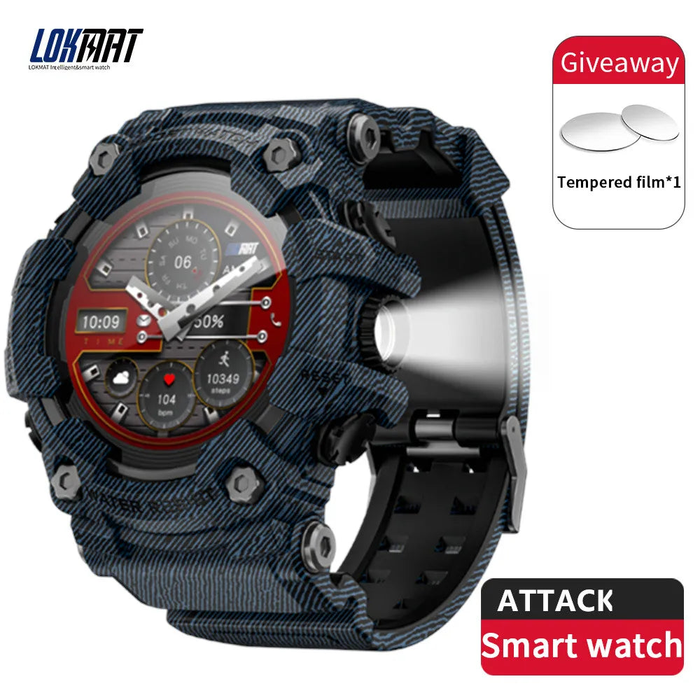 LOKMAT New ATTACK Outdoor Sport Smart Watch Wireless Calls Message Push Rugged Smartwatches Flashlight Fitness Tracker for Phone