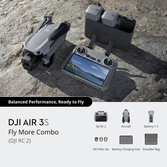 DJI Air 3S Fly More Combo With RC2 Remote Controller Drone 4K Professional Drones With 1″ CMOS Wide-Angle & Medium Tele Camera for Adults, 4K/60fps, Omnidirectional Sensing, 3 Batteries