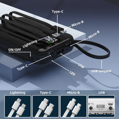 10000mAh Large Capacity Portable Power Bank, Super Fast Charging Built-in Cable Mobile Charger Compatible With All Smartphones & Universal Electronic Devices
