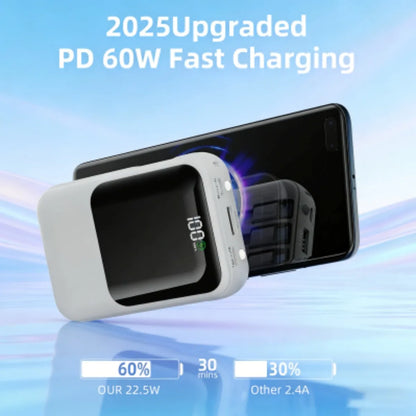 Mini Power Bank with Built‑in Cables, Large Capacity, Compact & Portable Mobile Charger