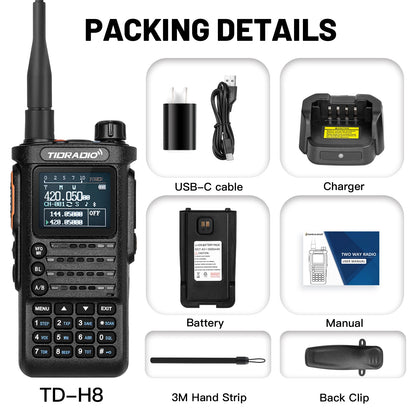 2nd Gen TIDRADIO TD-H8 10W Profession Walkie Talkie Long Range Emergency Radio Portable Two Way Radio Receiver Search Repeaters