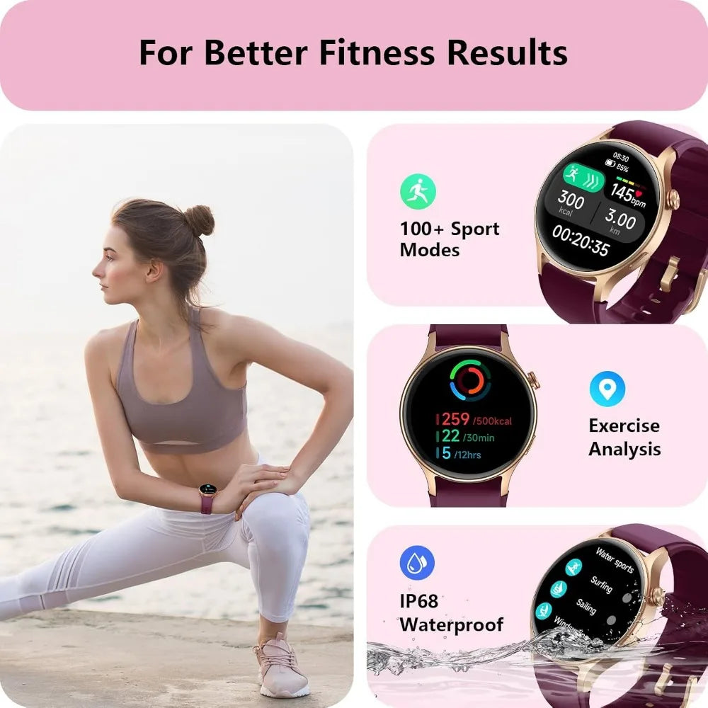 Fitness Tracker for Women: 1.32" AMOLED, HRM, Sleep/SpO2, 110+ Modes, 3ATM Water Resistant, iOS/Android