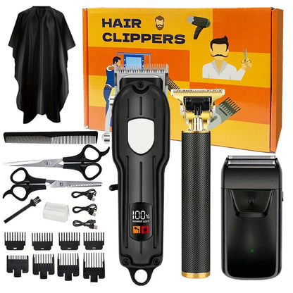 Professional Men's Hair Cutting Kit - 1/2/3pcs Electric Clippers & Trimmers Set with Foil Shaver, Barber Scissors, Combs - Rechargeable Beard Trimmer for Precision Fading & Zero Gap Carving