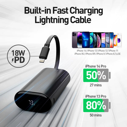 IWALK portable power bank with large capacity and fast charging comes with 9600mAh built-in cable suitable for iPhone Lightning